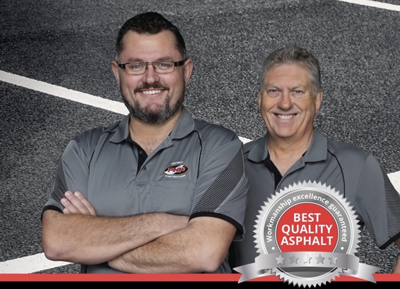 Pothole People Qld's Adam and Greg with logo 'Best Quality Asphalt'