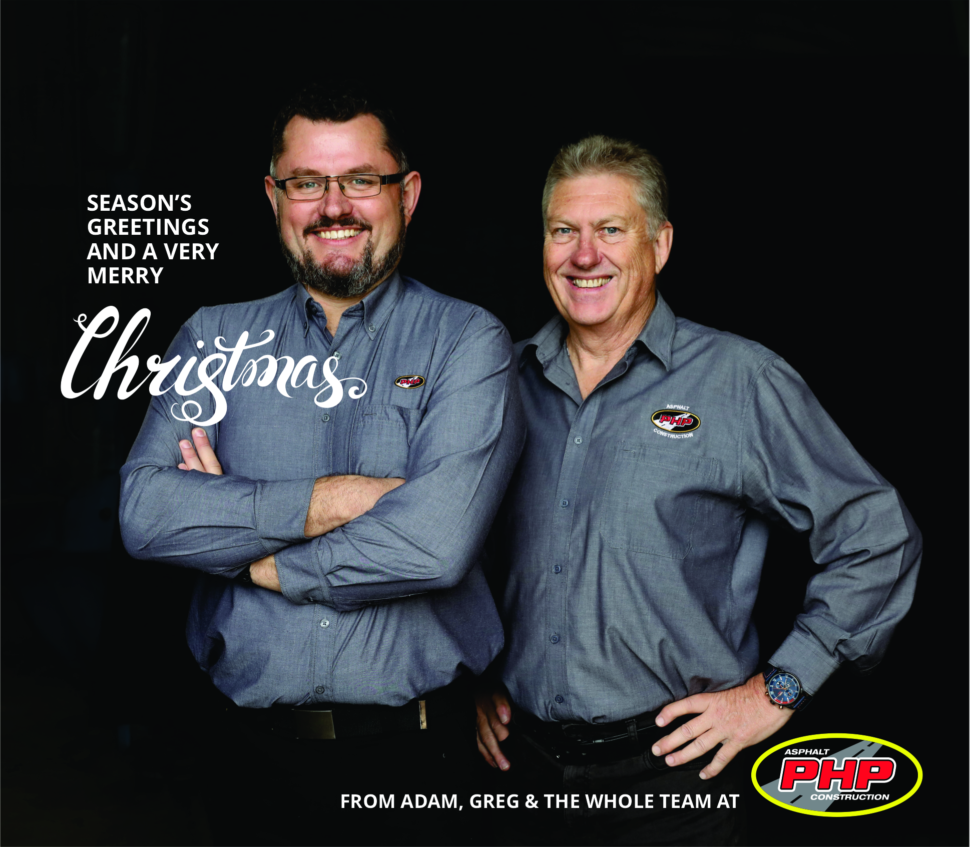 Adam and Greg with the caption 'Season's greetings and a very merry Christmas'