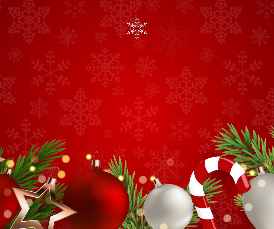 Christmas decorations on red background